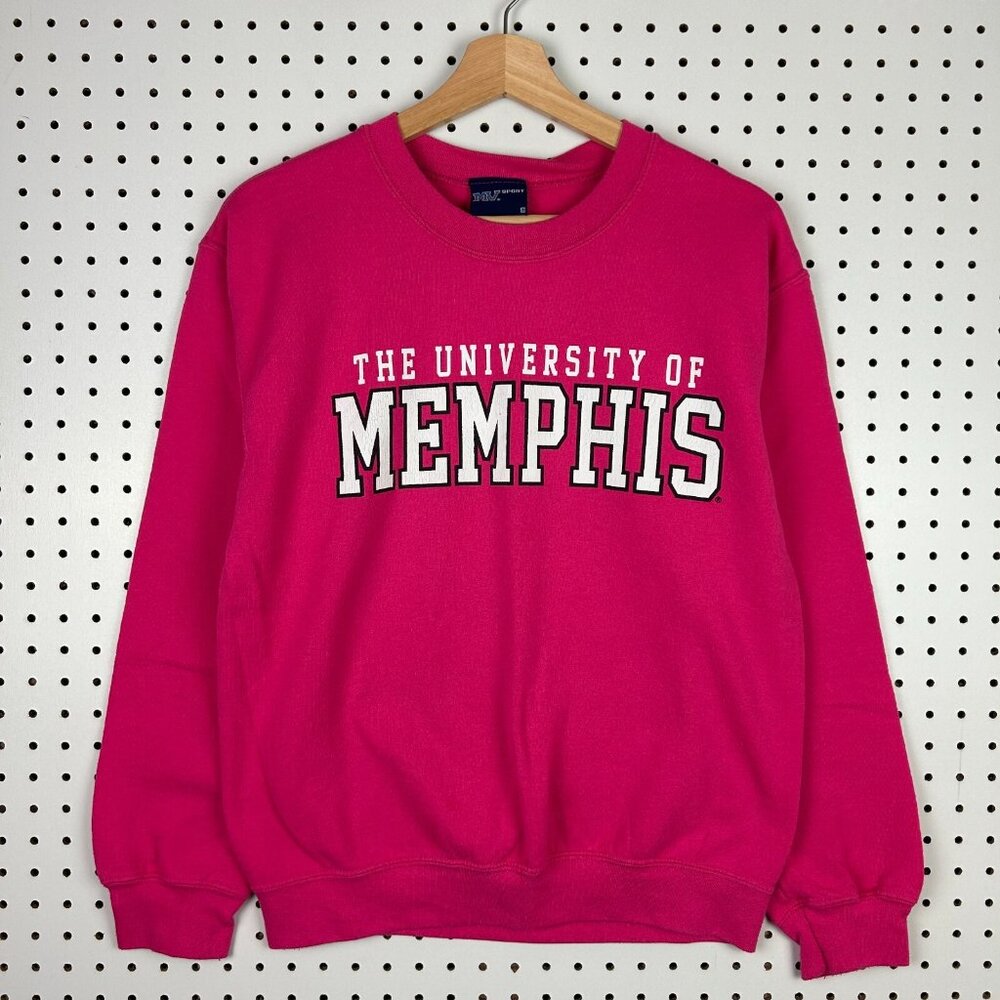 University of Memphis Tigers Women's Small Crewneck Sweatshirt Y2K Pink‎ White